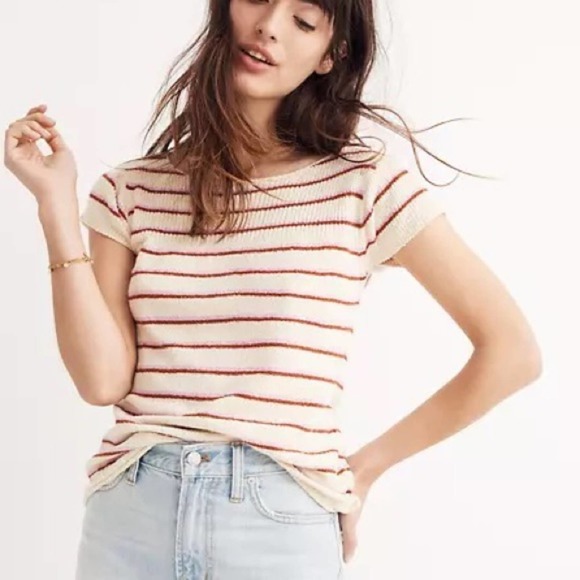 Madewell Tops - 🍒BOGO🍒 Madewell Marin Sweater Tee in Stripe Retro Beige Pink
